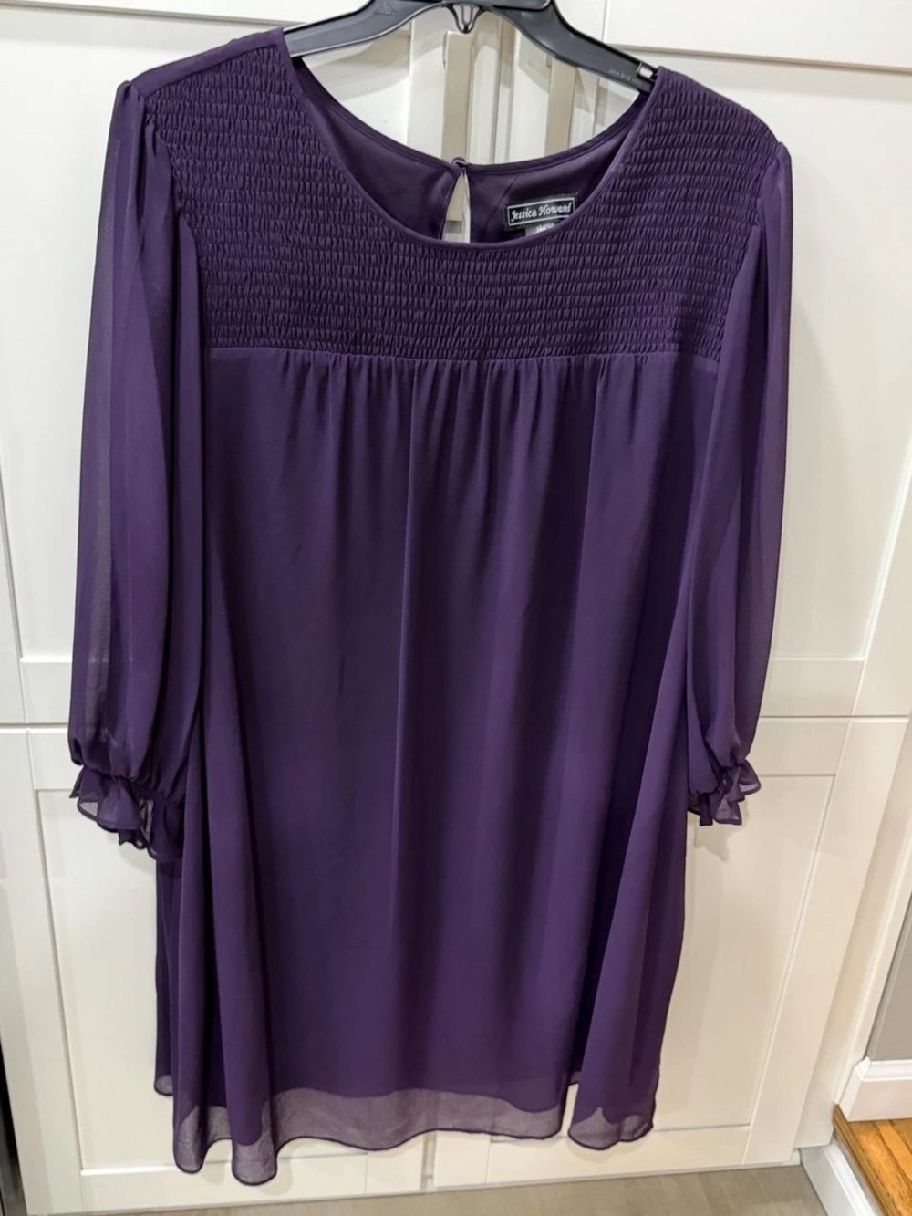Jessica Howard Deep Purple Smocked Yoke Chiffon Dress